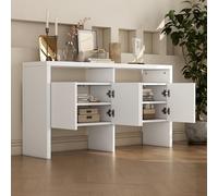 Cómoda aparador, 140 x 35 x 75 cm, armario de pasillo con 2 compartimentos abiertos y 4 puertas, adecuado para salón y dormitorio, estilo moderno, ligero y lujoso (blanco)