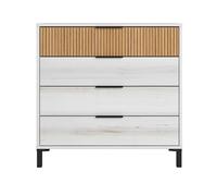 Miroytengo Cómoda Habitación Dormitorio Arles Estilo Nórdico con 4 Cajones en Color Blanco Albo y Roble Rayado 80x80 cm