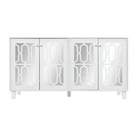 Cómoda Blanca Aparador con Espejo y Tiradores de Cristal Blanco