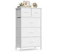 SONGMICS Cómoda con 5 Cajones de Tela, Estructura de Acero | Mueble Organizador, 50,6 x 30 x 96,2 cm, para Dormitorio, Salón, Pasillo, Blanco Nube, Colección BELLAH LGS431W101