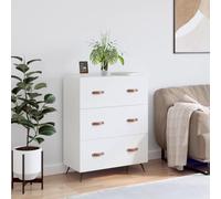 Cómoda blanca de 69,5 x 34 x 90 cm, de madera con 3 cajones y patas de | 3 cajones con patas de metal, se limpia con un paño húmedo, soporte de pared incluido, para salón o dormitorio