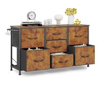 Cómoda, Cajonera, con 7 Cajones de Tela, con Tiradores, Marco de Metal Estilo Industrial, con Parte Superior de Mader, fácil de Montar, para Dormitorio, Sala de Estar, habitación de los niños, Armario