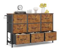 Cómoda, Cajonera, con 9 Cajones de Tela, con Tiradores, Marco de Metal Estilo Industrial, con Parte Superior de Mader, fácil de Montar, para Dormitorio, Sala de Estar, habitación de los niños, Armario