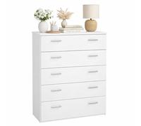 Cómoda, Cajonera Dormitorio Duero White con 5 Cajones Color Blanco 75 x 36 x 115 cm