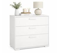 Cómoda, Cajonera Dormitorio Eria Gloss White con 3 cajones en Color Blanco Brillante 71 x 40 x 83 cm