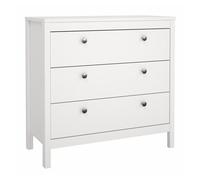 Cómoda, Cajonera Dormitorio Guadalquivir con 3 Cajones y Tiradores de Metal y Cuero incluidos,Color Blanco, 83 x 39 x 80 cm