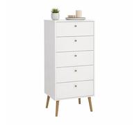 Cómoda, Cajonera Dormitorio Guadiana con 5 Cajones,Color Blanco, 51 x 40 x 121 cm