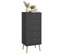 Cómoda, Cajonera Dormitorio Guadiana Mat Grey con 5 Cajones,Color Gris Mate, 51 x 40 x 121 cm