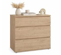 Cómoda, Cajonera Dormitorio Júcar Oak con 3 cajones en Color Roble 77 x 40 x 84 cm