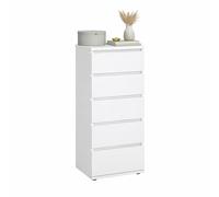 Cómoda, Cajonera Dormitorio Júcar White con 5 cajones,Color Blanco, 41 x 40 x 107 cm