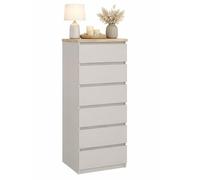 Cómoda, Cajonera Dormitorio SIL Cashmere con 5 Cajones, Color Cashmere y Jackson Hickory, 41 x 50 x 112 cm