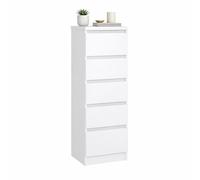 Cómoda, Cajonera Dormitorio SIL Gloss White con 5 Cajones,Color Blanco Alto Brillo, 41 x 50 x 112 cm