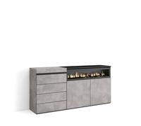 Cómoda, cajonera, mueble auxiliar, 135x57x75cm, dormitorio, habitación, chimenea eléctrica, estilo moderno, cemento