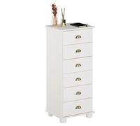 Cómoda Colmar con 6 cajones con asas de madera de pino macizo, color blanco