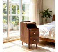 Cómoda compacta de almacenamiento de madera auténtica for dormitorio | Compartimento de almacenamiento doble, muesca eléctrica trasera, guía de rodillos silenciosa(Walnut color,25*40*50cm)