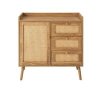 Calicosy - Cajonera con 1 puerta y 3 cajones con fachadas de ratán natural y patas de madera maciza, 80 x 39 x 79,5 cm - Colección Palmo