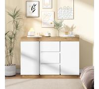 Cómoda con 3 cajones y 2 puertas, tablero de partículas E1, armario multifunción para salón, dormitorio, habitación de niños o juvenil y oficina, 120 x 40 x 82