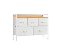 SONGMICS BELLAH Colección - Cómoda para Dormitorio, Cajonera con 5 Cajones de Tela con Asas, Armario de Almacenamiento, para Sala de Estar, Pasillo, Marco de Acero, Blanco Nube y Beige Roble LTS135W01