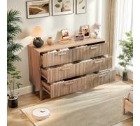 Cómoda con 6 cajones, 100 x 34 x 73 cm, aparador de madera, armario de almacenamiento, patas de mesa con almohadillas antideslizantes, para dormitorio, salón, pasillo, natural (natural, 100 × 34 × 73