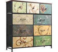 Cómoda con 9 Cajones de Tela,Cómoda para Dormitorio,Unidad de Almacenamiento,Armario de Tocador Bohemio,Cajonera Industrial con Estructura Metálica,para Salón,Pasillo,Estilo Rústico