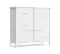 SONGMICS Cómoda, 6 Cajones de Tela, Acero, MDF, Tela no Tejida, para Dormitorio, Armario, Pasillo, Salón, Blanco Nube y Blanco Nieve LGS123WH01