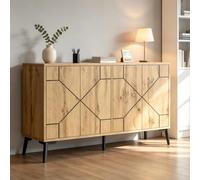 Cómoda de 120 cm con diseño de ondas, 4 puertas, push-to-abierta, soporta 50 kg, patas de metal, armario de almacenamiento para salón, comedor, pasillo
