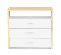 Cómoda de 3 cajones y 1 nicho decorativo en blanco y roble de hilo l93 cm - heva