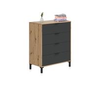 Cómoda de 4 cajones formato vertical en gris antracita y roble nodi 77,5x94 cm luke gris antracita - roble nodi 77,5 x 94 x 40 cm 94 cm