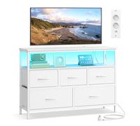 SONGMICS BELLAH Colección - Cómoda para Dormitorio, Mueble de Almacenaje, Iluminación LED Ajustable, Regleta de Enchufes, 1 Estante, 5 Cajones, Moderna, Blanco Nube LGS723WH01