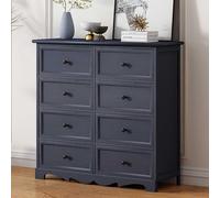 Cómoda de 8 cajones, armario de almacenamiento de madera para dormitorio, pasillo, guardería, armario, unidad organizadora alta con asas de metal, color marrón rústico