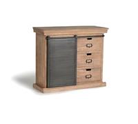 Cómoda de Dormitorio - Mueble para Ropa de Madera de Mango - Sinfonier con 3 Cajones y Puerta Corredera - Estante Interior - Natural y Gris Oscuro - 85 x 100 x 40 cm - Colección Industrial