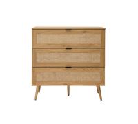 Cómoda de madera clara, mimbre y metal negro con 3 cajones 100 cm MANILLE