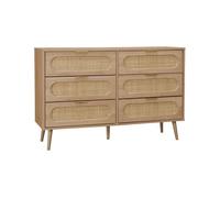 Cómoda de madera y caña redondeada, 6 cajones natural - 120x39x79 cm 39 cm