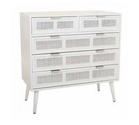 Cómoda de madera y rejilla blanca 80x39.5x81 cm