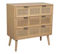 Comoda de madera y rejilla de rattan de 3 cajones marrón 75x35x78h cm