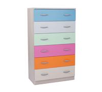 Cómoda de melamina con 6 cajones 74x126h cm Multicolor
