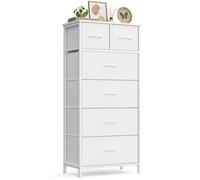 SONGMICS Cómoda con 6 Cajones de Tela, Estructura de Acero | Mueble Organizador, 50,6 x 30 x 117,7 cm, para Dormitorio, Salón, Pasillo, Blanco Nieve, Colección BELLAH LGS541W101