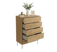 Cómoda dormitorio 5 cajones sforza, cajonera con patas roble natural 75x100x40 cm