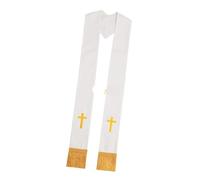 Cómoda estola de banda for el clero la Iglesia con borlas cruzadas bordadas for pastores, sacerdotes, accesorio for ceremonia religiosa Para Ceremonias Eclesiásticas(White)
