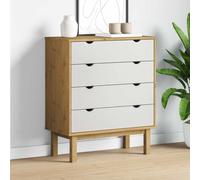 Cómoda genérica OTTA marrón y blanco 76,5 x 39,5 x 90 cm de madera de pino macizo, armario de cajones estilo escandinavo con cuatro cajones espaciosos para almacenamiento de habitaciones, tapa robusta