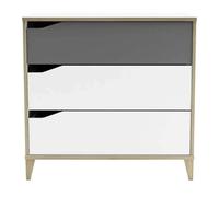 Cómoda genius 3 cajones color blanco y gris dormitorio habitación infantil juvenil muebles 76x78x43 cm