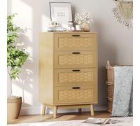 Cómoda habitación, armario con 4 cajones, estilo bohemio, mueble de almacenamiento con patas de madera, fabricado a partir de bambú y madera natural trenzada, para dormir, sala de estar, entrada, 55 x