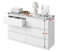 Cómoda HOMCOM 6 Cajones Muebles Almacenamiento Moderno Blanco 120x39x75cm Dor...