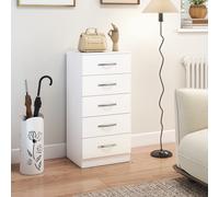 Cómoda HOMCOM con 5 cajones, armario de almacenamiento, cómoda con cajones para sala de estar, dormitorio, pasillo, color blanco