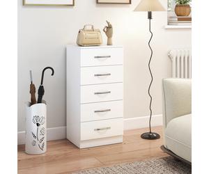 Cómoda HOMCOM con 5 cajones, armario de almacenamiento, cómoda con cajones para sala de estar, dormitorio, pasillo, color blanco