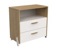 Miroytengo Cómoda Juvenil Infantil Naili 2 Cajones Dormitorio Roble Hamilton y Blanco Mate 73X74 cm