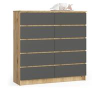 Cómoda k120 akord 10 cajones roble artisan, grafito gris 120cm