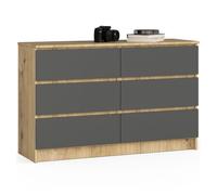 Cómoda AKORD K120 Roble Artisan 120 cm 6 cajones frente en color Grafito Gris 120x40x77 cm
