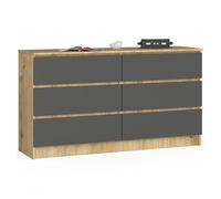 Cómoda k140 akord 6 cajones roble artisan, grafito gris 138cm