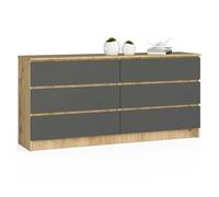 Cómoda k160 akord 6 cajones roble artisan, grafito gris 160cm